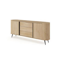 KOMMODE Rivo Eiche Cremona, mit Schubladen und Schiebetüren, geriffelten Fronten - Eichefarben/Schwarz, Holzwerkstoff/Metall (196/82/40cm) - Bettso