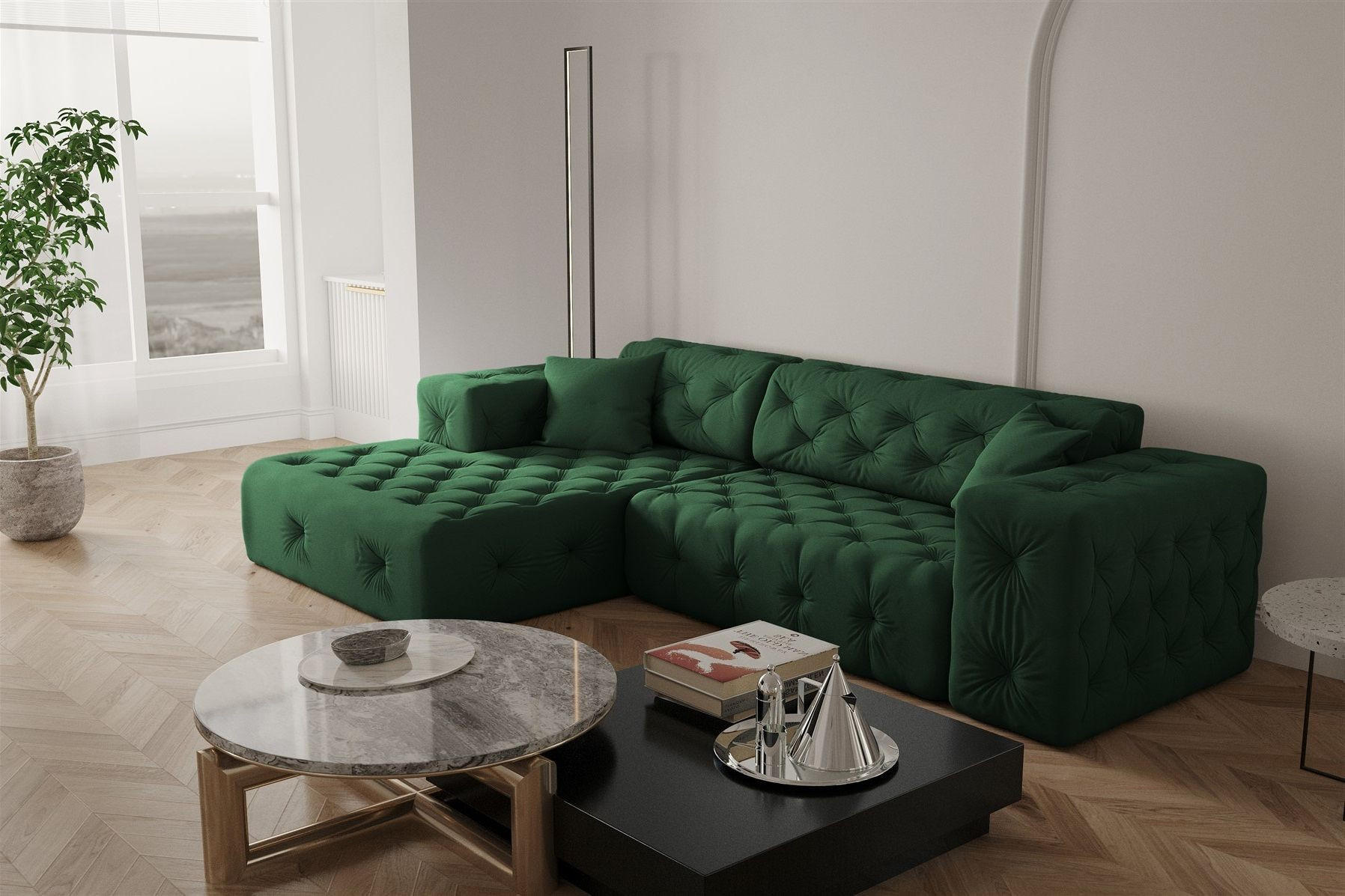 ECKSOFA Chantal - Grün, Holzwerkstoff/Textil (266/171cm) - Fun Möbel