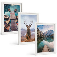 BILDER SET 3er Set - 40x60 cm Weißer Rahmen - Seeboote Hirsche Berge - Weiß, Kunststoff (40/60cm) - TULUP