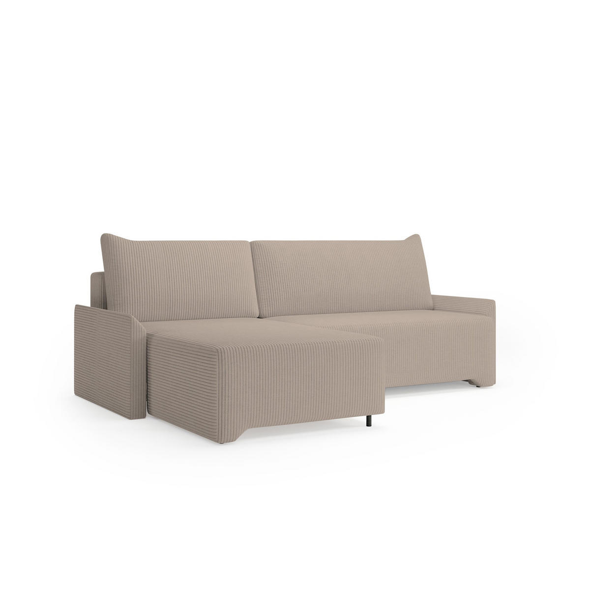 ECKSCHLAFSOFA - Rocky - Links, Beige (Poso 02) - Beige/Schwarz, Holzwerkstoff/Metall (245/174cm) - Möblo