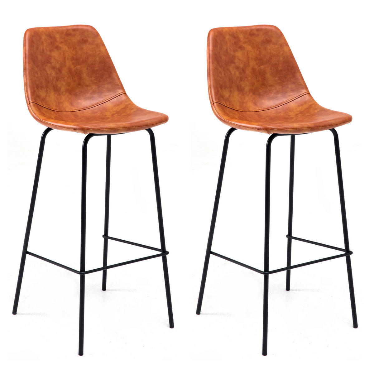 BARHOCKER Lucien Cognac Sitzhöhe 75cm 2er-Set - Orange, Kunststoff (43/104/49cm) - Happy Garden