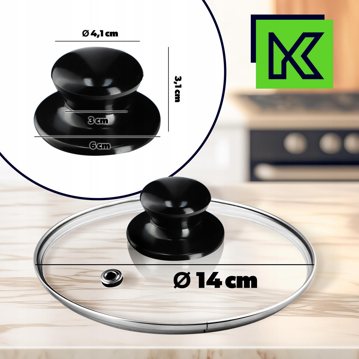 DECKEL mit schwarzem Griff, 14 cm, 1 Stück - Transparent, Glas/Kunststoff (14cm) - KADAX