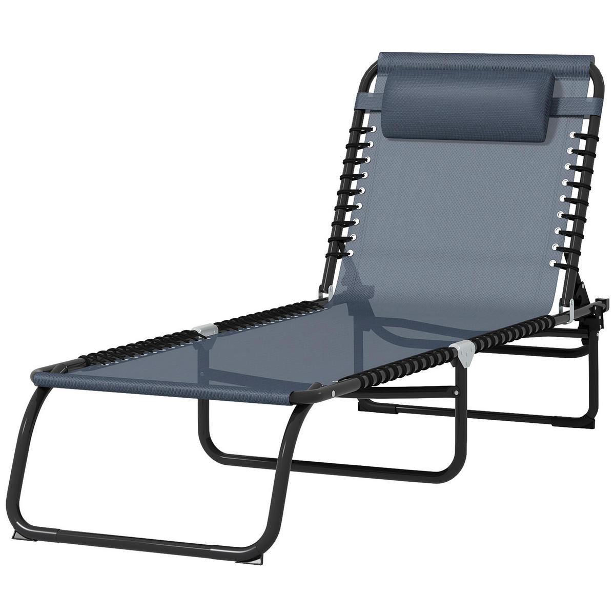 KLAPPBARE Sonnenliege mit 4-fach verstellbarer Rückenlehne, wetterfeste Camping- und Gartenliege bis 120 kg, Grau - Grau, Metall (189/30/58cm)