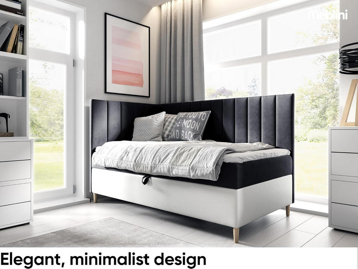 KINDERBETT MAYA 3 - Schwarz/Weiß, Holzwerkstoff (86/208cm) - Meblini