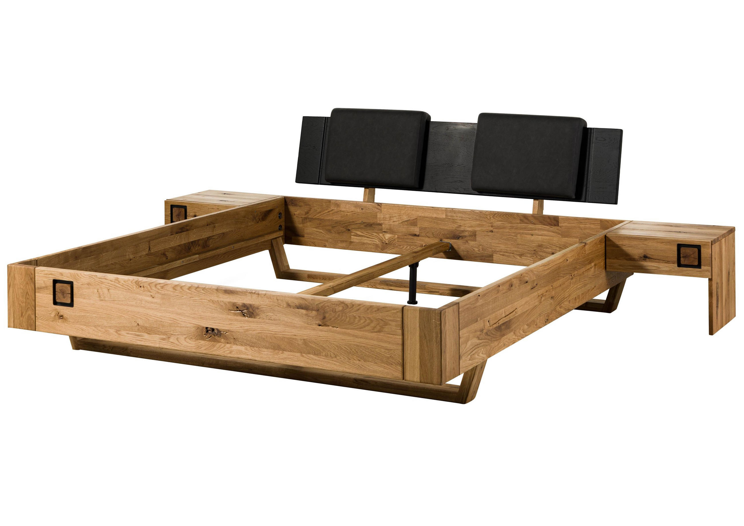 BETT mit Nachttisch Massivholz Wildeiche 160 x 200 x 86 natur KITZBÜHEL #169 - Braun, Holz (160/200cm) - Massivmoebel24