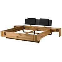 BETT mit Nachttisch Massivholz Wildeiche 160 x 200 x 86 natur KITZBÜHEL #169 - Braun, Holz (160/200cm) - Massivmoebel24