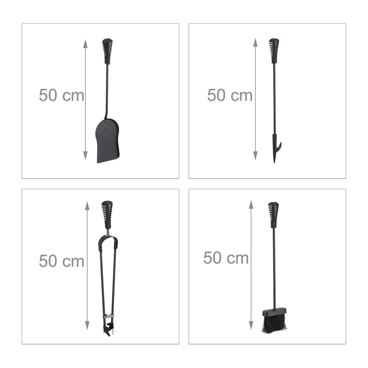 5-TLG.KAMINBESTECK-SET - Schwarz, Metall (22/64/20cm) - Relaxdays