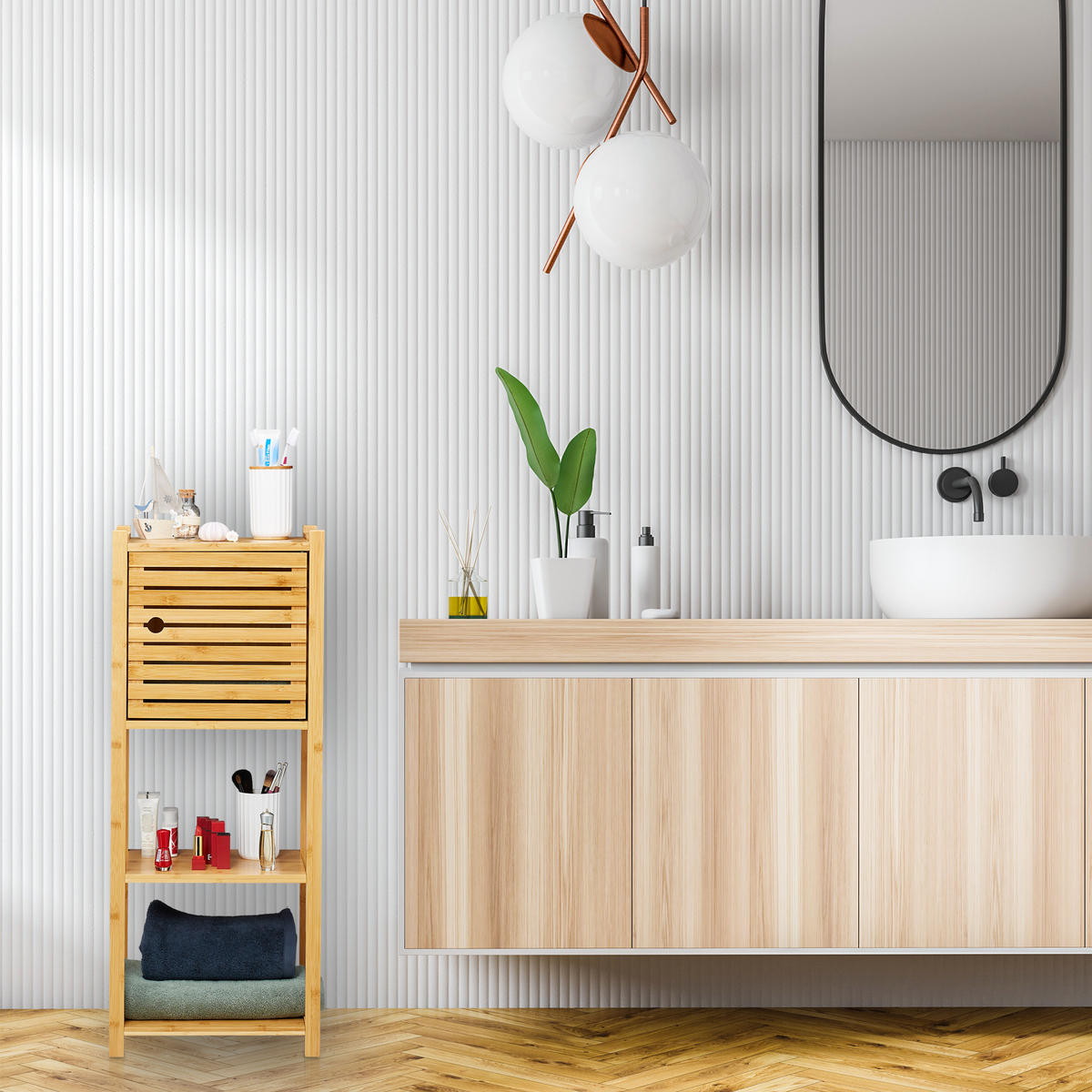 BADREGAL Bambus - Hellbraun, Holz/Holzwerkstoff (35/87.5/29cm) - Relaxdays