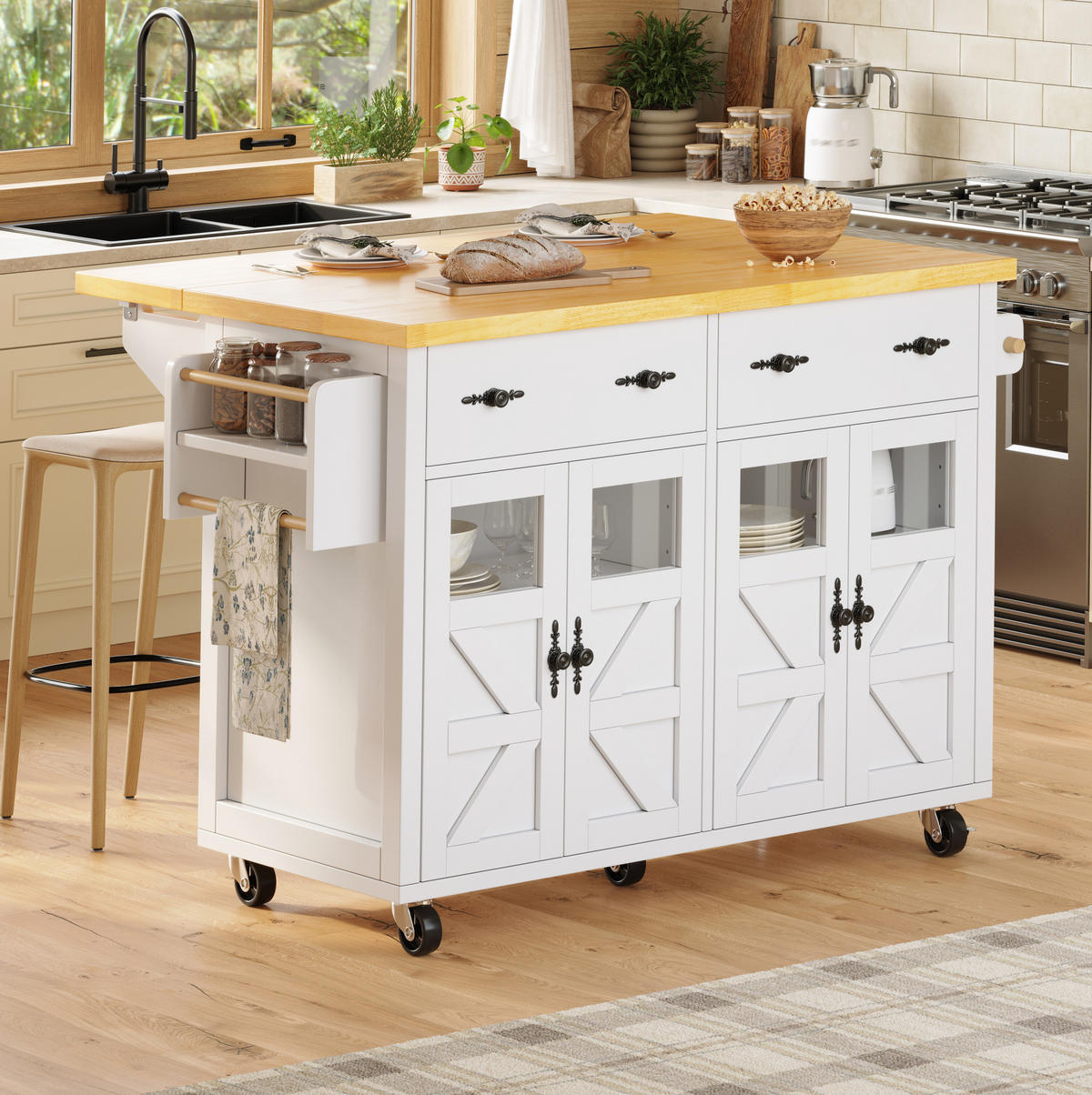 SERVIERWAGEN mit Stauraum 140 x 73 x 93,5 cm Weiß - Weiß, Holz (73/93.5/140cm) - Beauniv