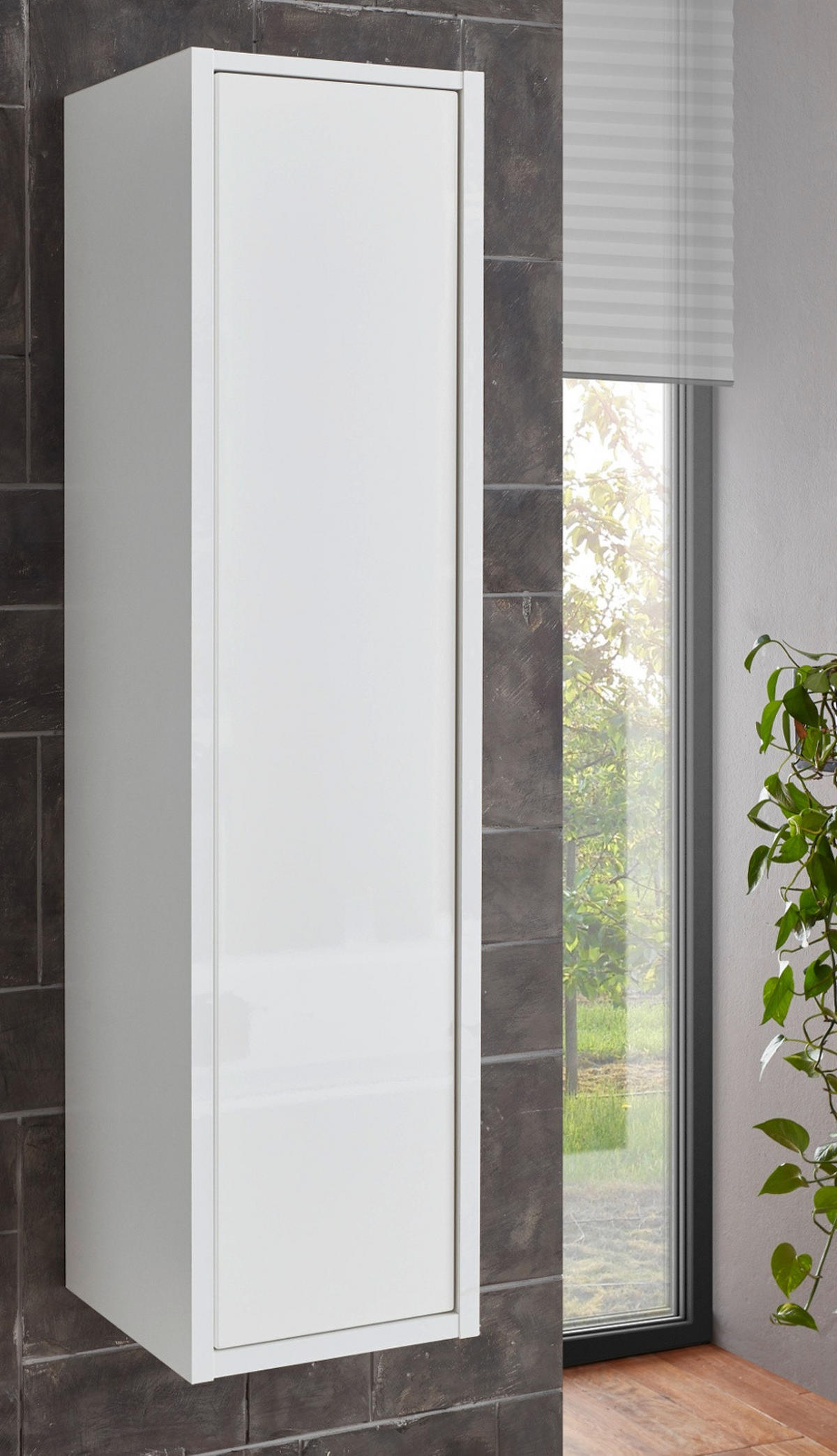 HOCHSCHRANK weiß Hochglanz hängend, Badschrank mit Push-to-Open - Weiß Hochglanz, Holzwerkstoff (30/119/30cm) - Furn.Design