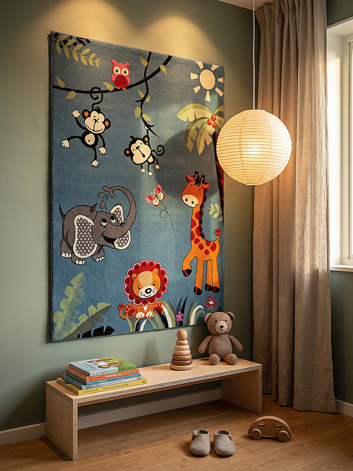 SPIELTEPPICH CASOLA Dschungel-Tiere Polypropylen Blau 80 x 150 cm - Blau, Textil (80/150cm) - KADIMA DESIGN