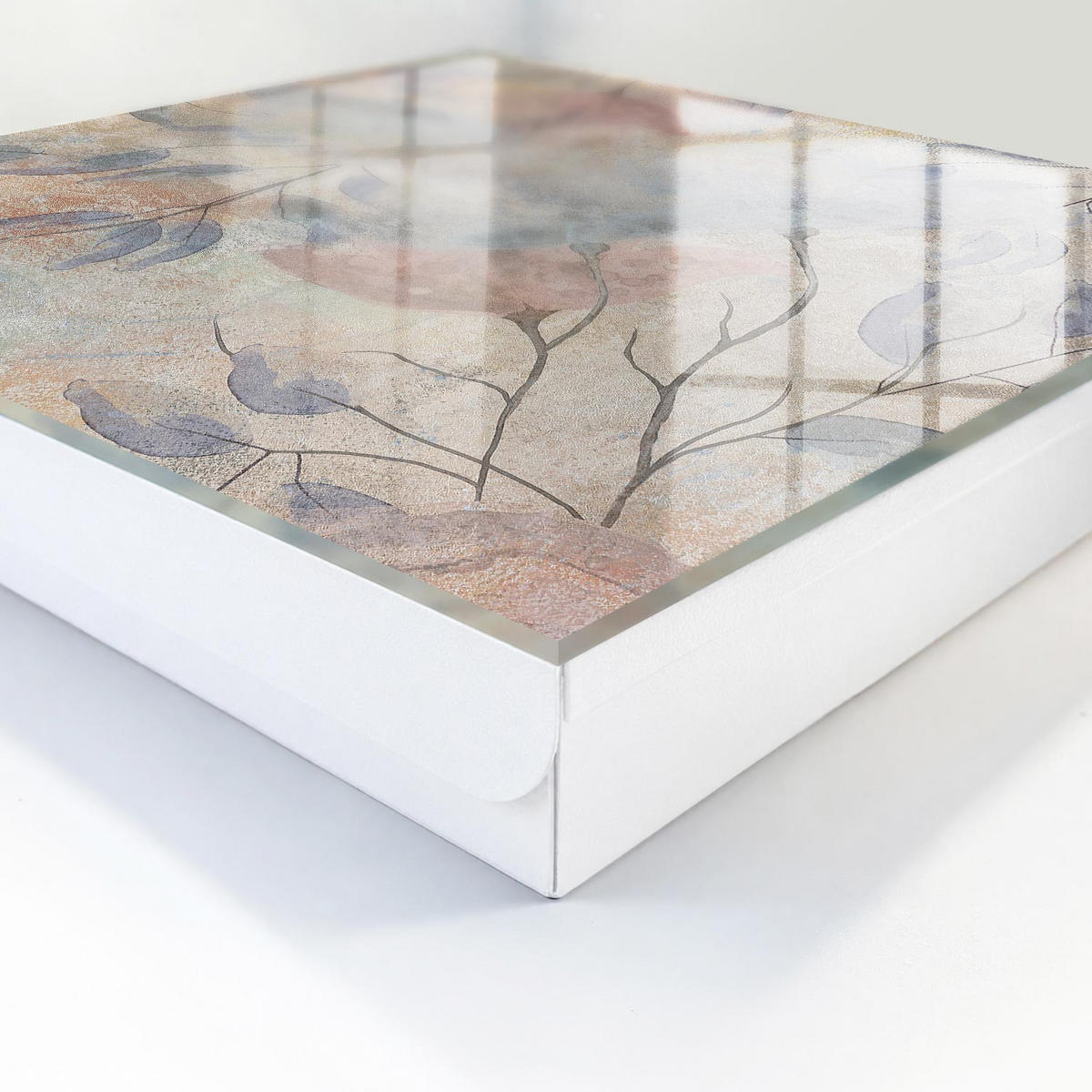 SCHLÜSSELBOX Weiß 30x30 cm – Türöffnung nach rechts - Zarte Blätter - Beige, Metall (30/30/5cm) - TULUP