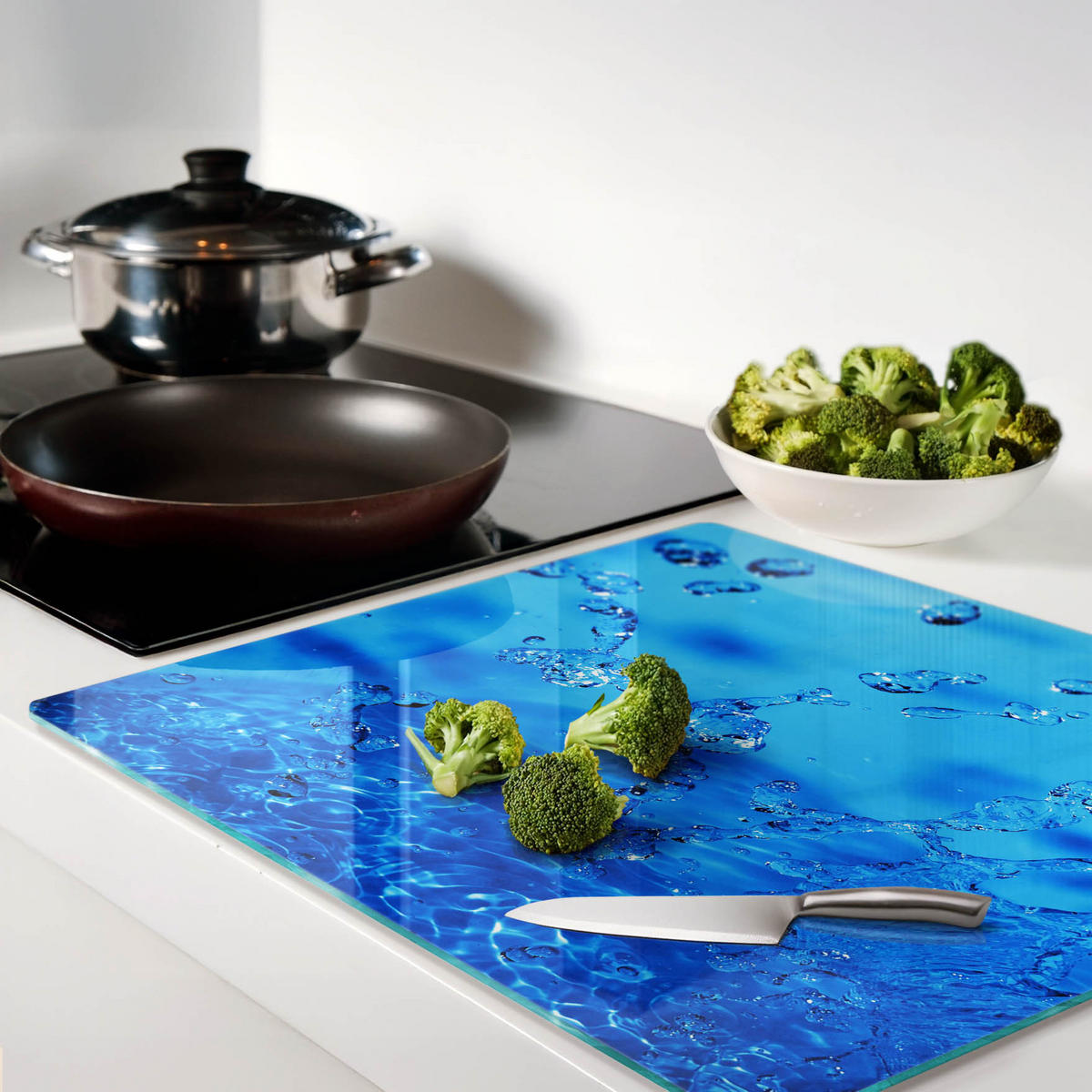 GLASPLATTE 60x52 cm Wassertropfen - Blau, Glas (60/0.4/52cm) - TULUP