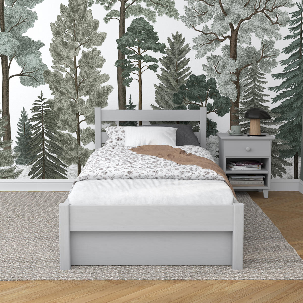 BETT mit Schublade N01 Grau 80/190 - Grau, Naturmaterialien/Holz (80/190cm) - N-Wood