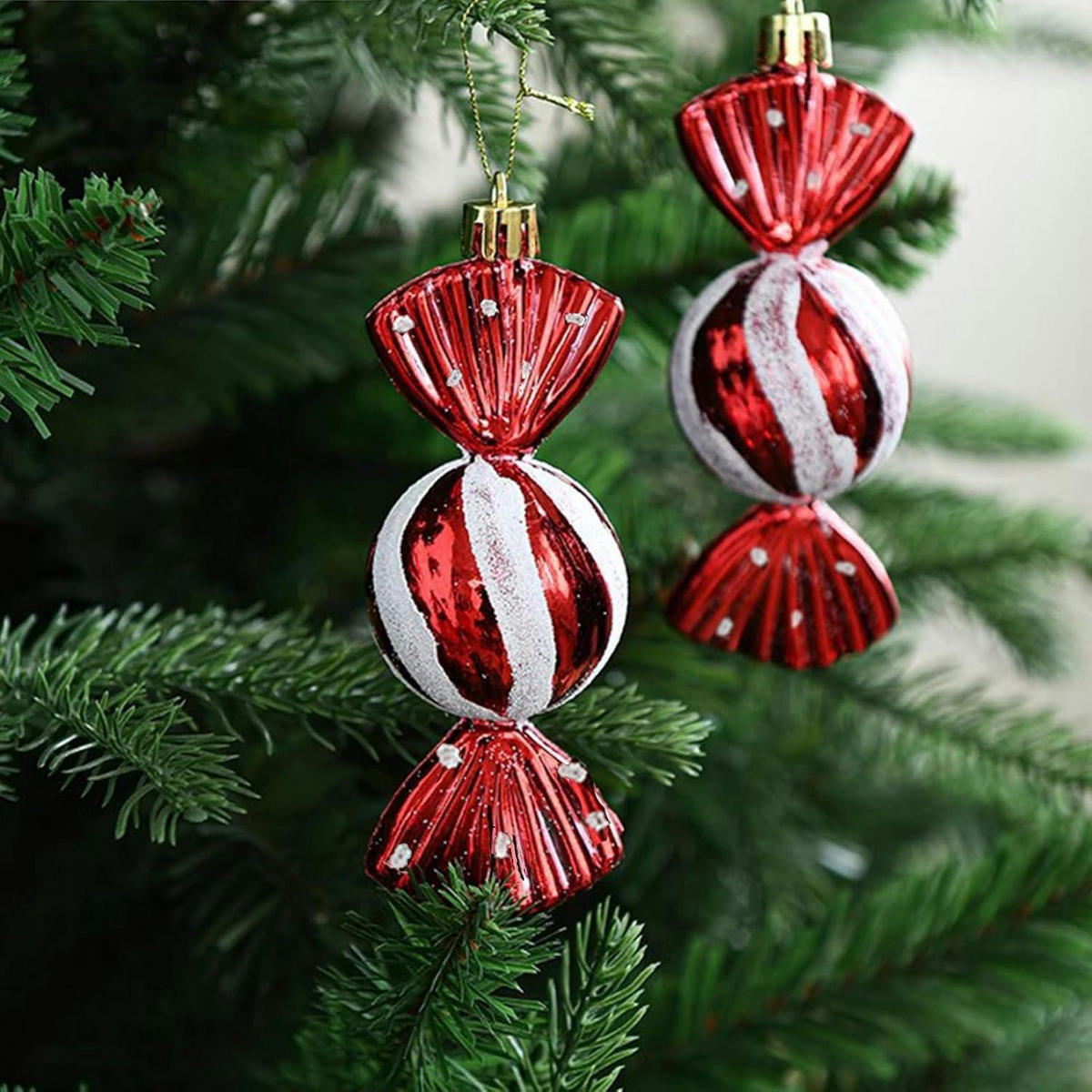 WEIHNACHTSBAUMSCHMUCK 12-teiliges Set Süßigkeiten rot - Rot, Kunststoff (3/3/9cm)