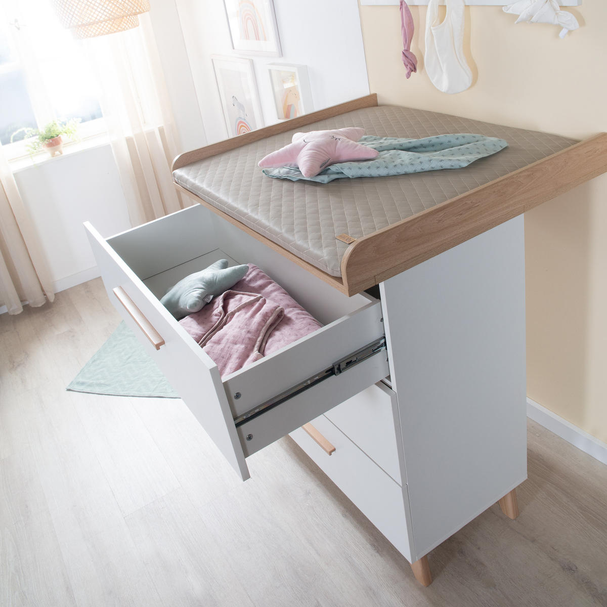 BABYZIMMER Leon 3-teilig - Honigeiche/Weiß, Holz/Holzwerkstoff (100/180/52cm) - Roba