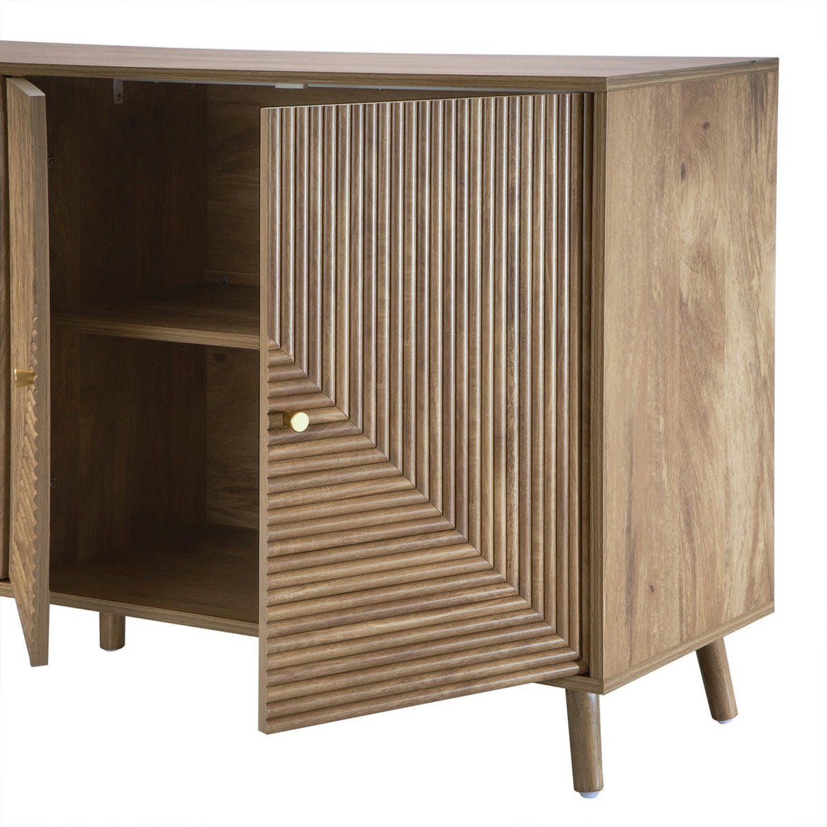 BUFFET mit 4 Türen, laminierten Fronten 39/75/156,5 cm - Eschefarben, Holzwerkstoff (39/75/45cm) - Calicosy