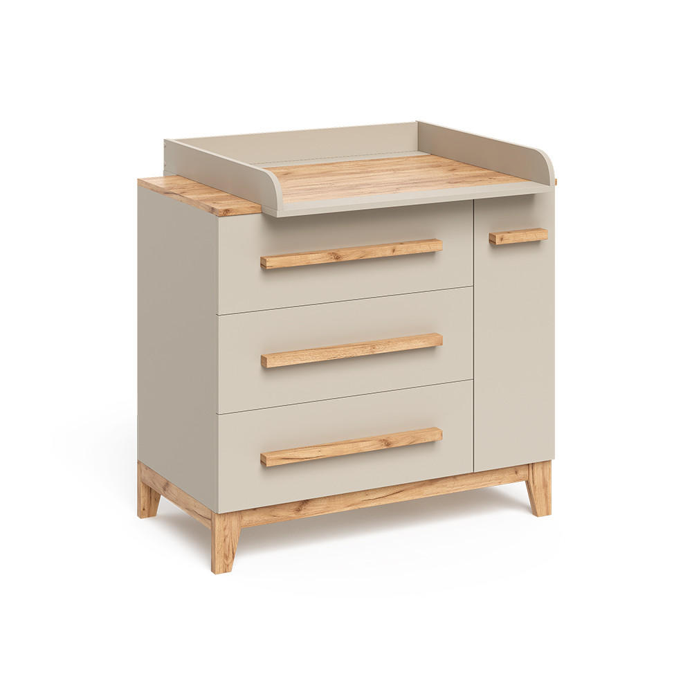 WICKELKOMMODE Malia Cashmere 98 x 98 cm mit 1 Tür & 3 Schubladen - Kaschmir/Hellgrau, Holzwerkstoff (98/98/52cm) - VitaliSpa