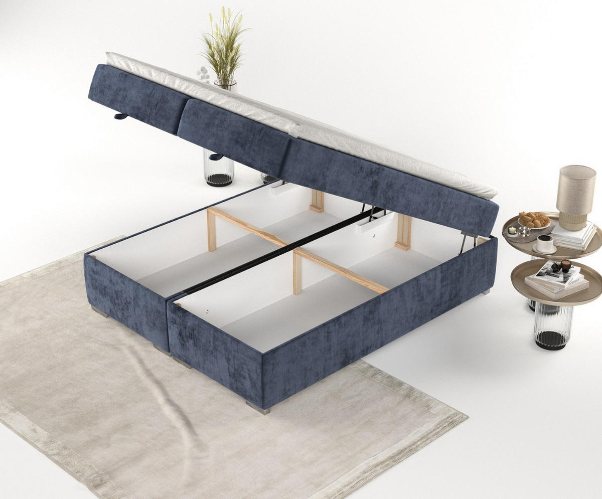 BOXBETT Reto 140/200 cm Marineblau im Lotta Stoff - Chromfarben/Dunkelblau, Holz/Holzwerkstoff (140/200cm) - AltaBeds