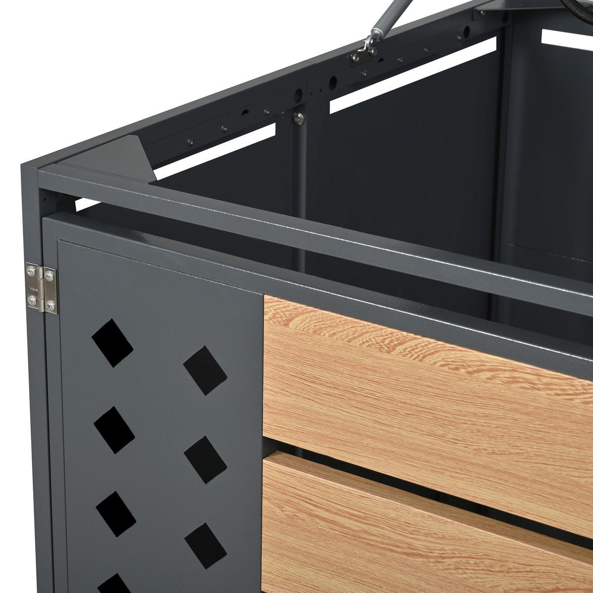 MÜLLTONNENBOX Mit Klappdeckel Holzoptik/Grau - Braun, Metall (132/118.5/80cm) - ComfortXL