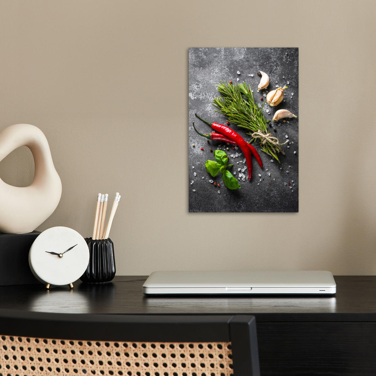 PLAKÁT Pepř - Bylinky - Koření - Beton 20x30 cm - tmavě šedá, papír (20/30/0.1cm) - MuchoWow