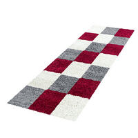 TEPPICH Hochflor Karo Polypropylen Wohnzimmer Shaggy Rot Läufer 80x250 - Rot, Textil (80/250cm) - KADIMA DESIGN