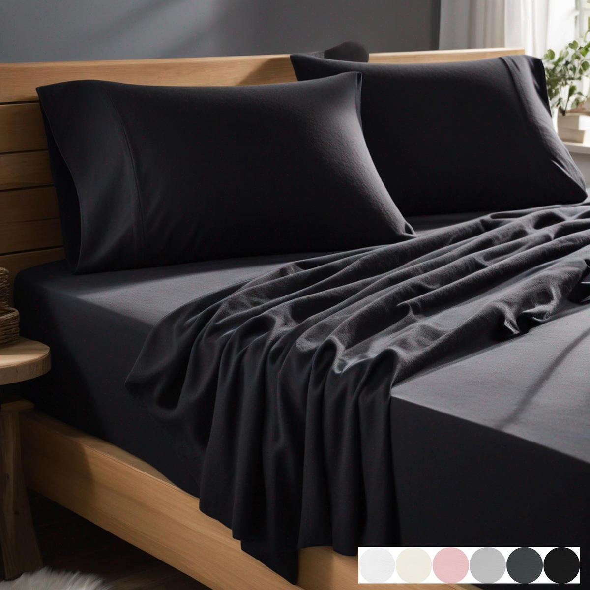 BIBER-SPANNBETTLAKEN 180x200 Warme Winter Flanell Bettlaken aus 100% Baumwolle, Spannbetttuch Laken Uni Schwarz - Made in Germany - Schwarz, Textil (180/200cm) - Carpe Sonno