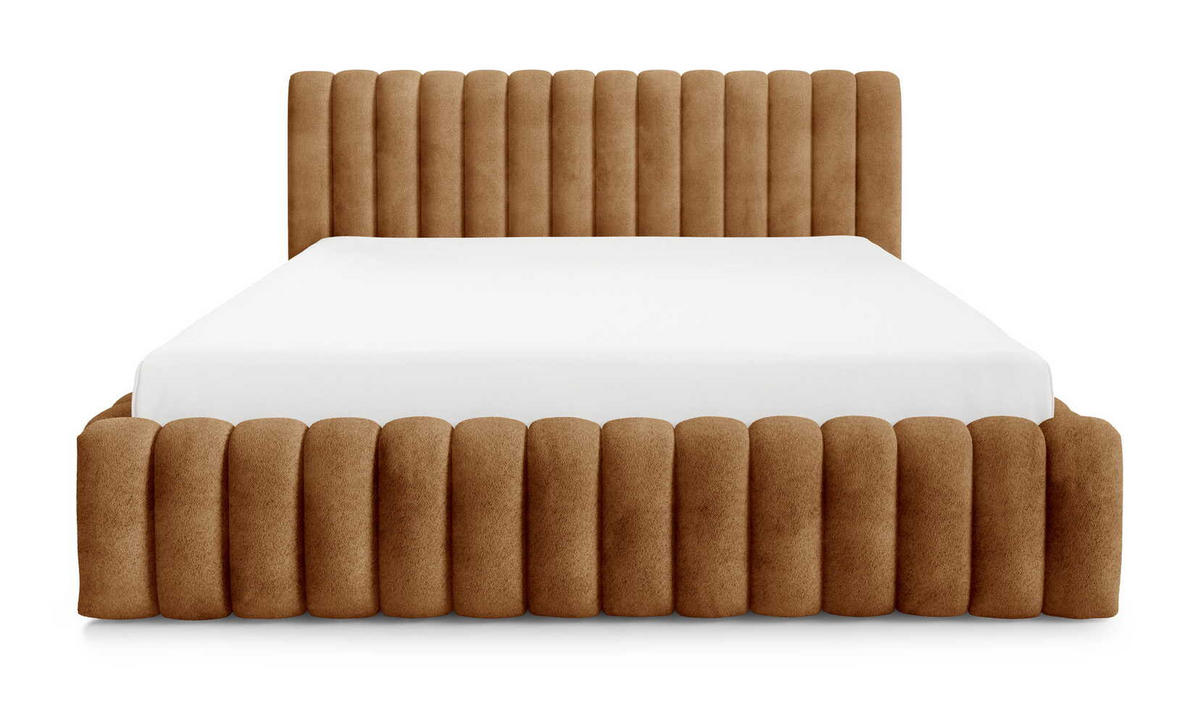 DOPPELBETT Bouclé 160x200 Livia mit Mettalllattenrost, Bettkasten, Orange - Orange, Holz/Textil (160/200cm) - Emporius