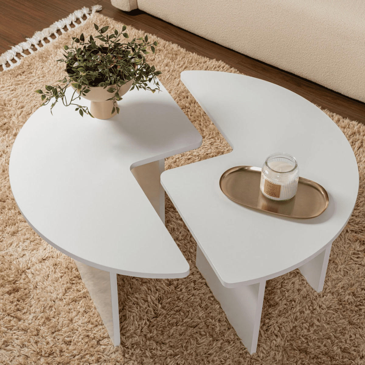 COUCHTISCH (2er-Set) moira 90/90/41 cm - Weiß, Holzwerkstoff (90/90/41cm) - Calicosy