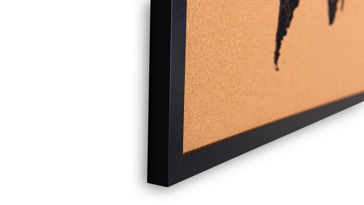 KORKTAFEL WELTKARTE, lackierter Holzrahmen, SCHWARZ, 60x40 cm - Braun, Holz (60/40/2cm) - ALLboards