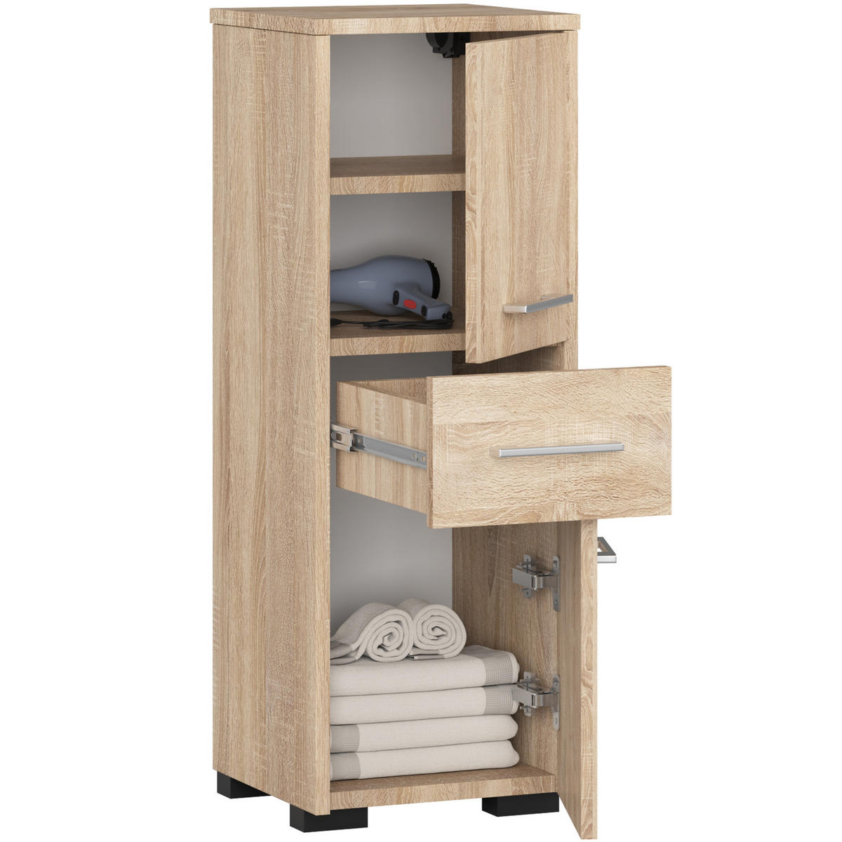MIDISCHRANK Sonoma-Eiche 30x30x85 cm - Silberfarben/Sonoma Eiche, Holzwerkstoff/Kunststoff (30/85/30cm) - Akord