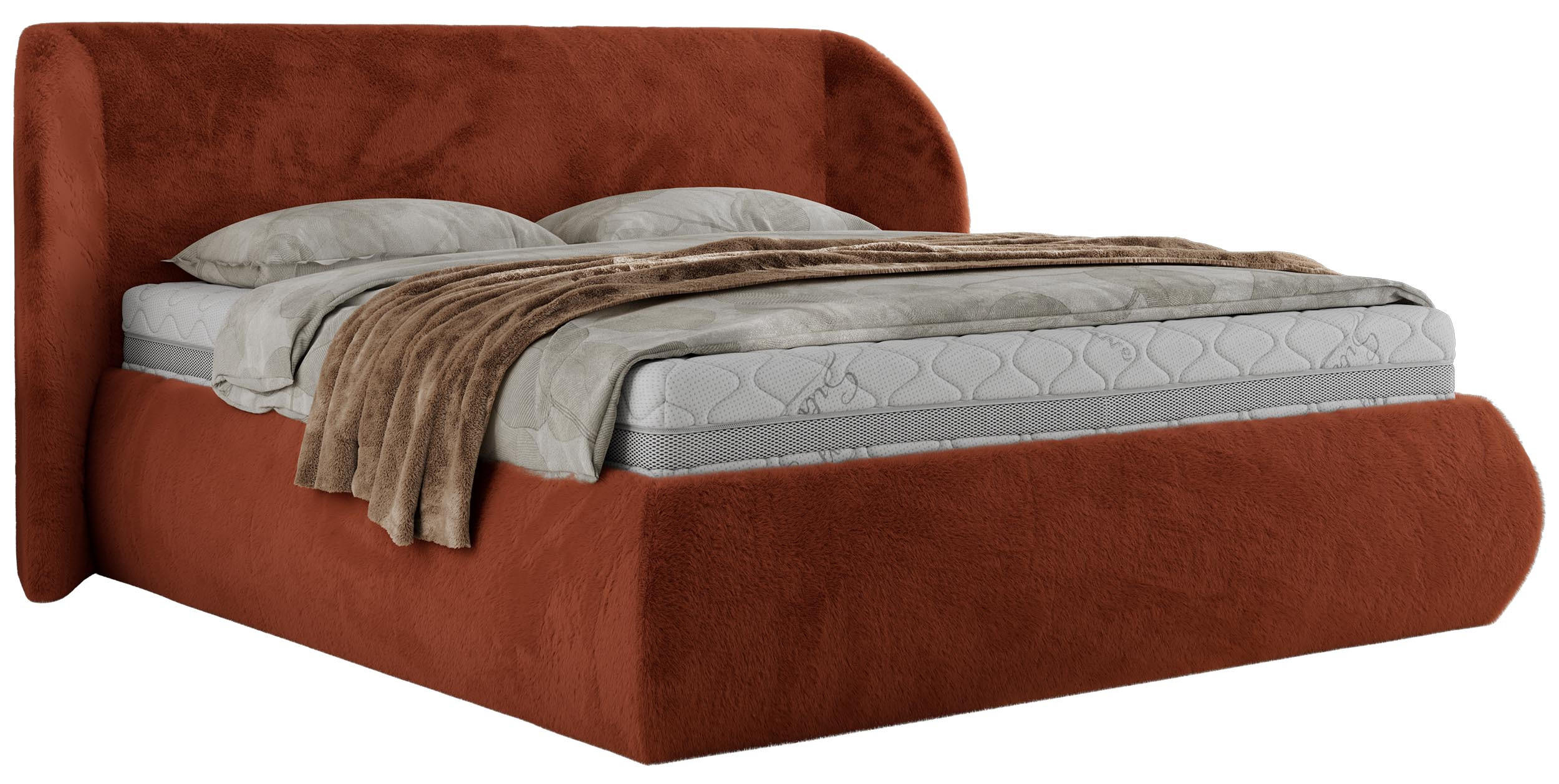 POLSTERBETT CAELA CLASSIC 160/200 - Orange Plüsch - Schaum-Matratze - Orange, Textil (160/200cm) - MKS