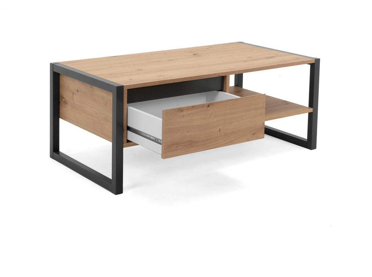 COUCHTISCH Artisan Eiche, anthrazit 100 x 55 cm, Wohnzimmertisch mit Schublade - Anthrazit/Eiche Artisan, Holzwerkstoff (55/100/40cm) - Furn.Design