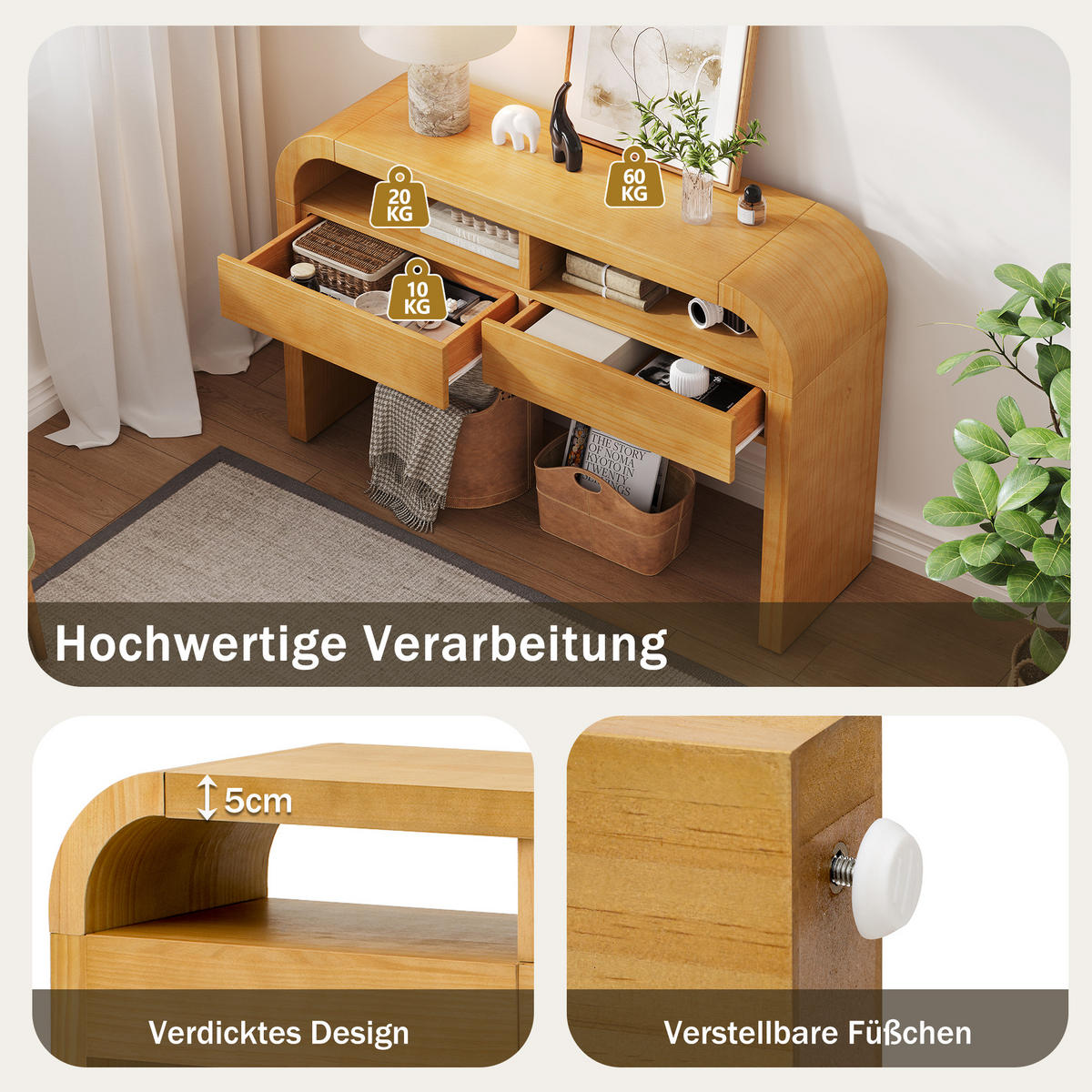 BEISTELLTISCH in Naturfarbe Moderner Konsolentisch mit Schubladen für Diele, Flur und Wohnzimmer, B120/T35.5/H76.5 cm - Naturfarben, Holzwerkstoff/Metall (35.5/120/76.5cm) - STILVORA