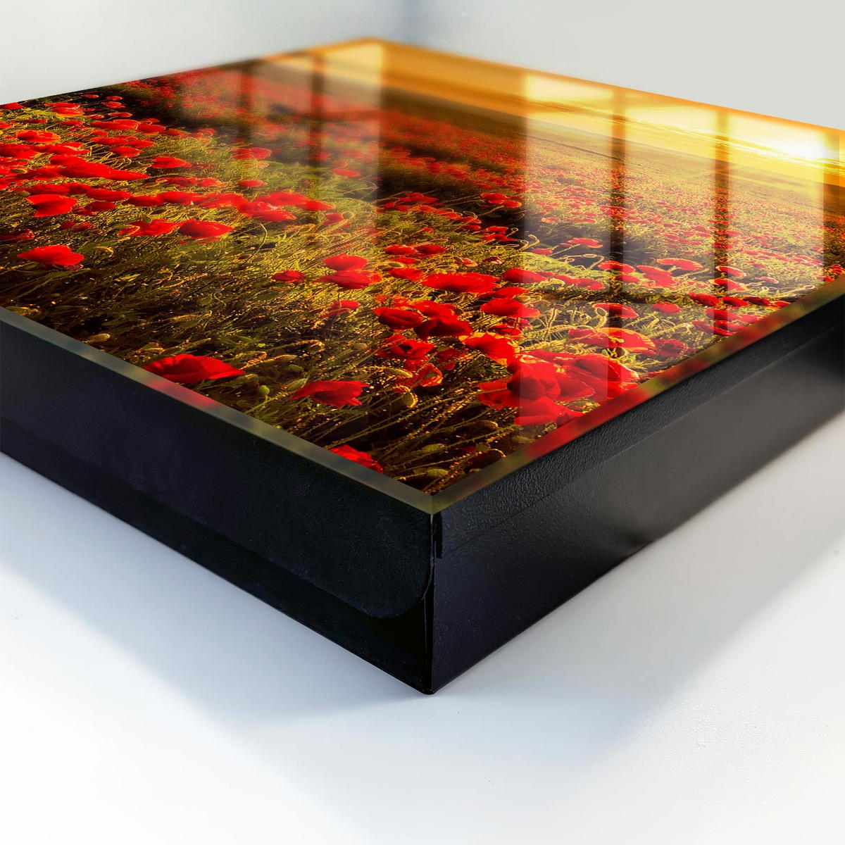 SCHLÜSSELBOX Schwarz 30x30 cm- Türöffnung nach rechts - Mohnfelder - Rot, Metall (30/30/5cm) - TULUP