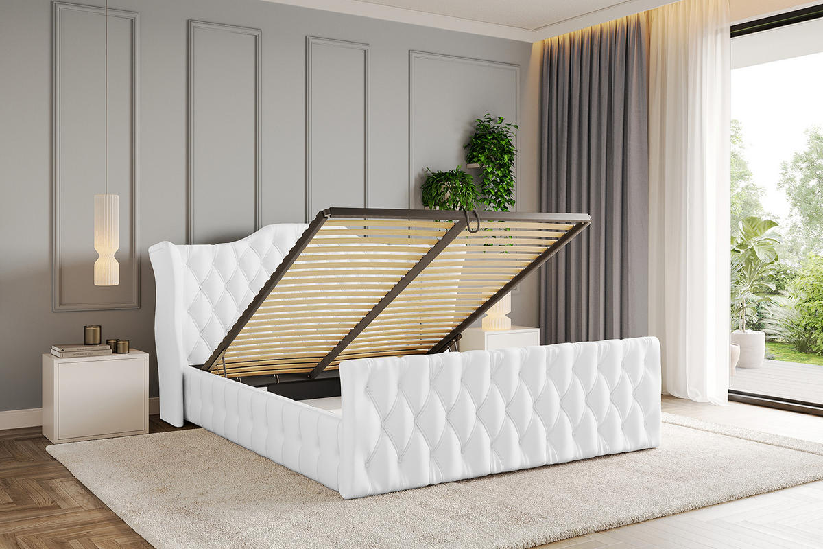 POLSTERBETT mit Bettkasten, Fußteil und Lattenrost, Boxbett ohne Matratze - MODY-Z 160x200 Weiß Kunstleder - Weiß Hochglanz, Holzwerkstoff/Textil (160/200cm) - ALTDECOR