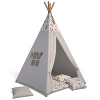 TIPI-ZELT 105 x 105 x 140 cm Grau Tierchen mit weichen Kissen | Spielzelt für Kinderzimmer Indoor - Creme, Textil (105/105cm) - Best for Kids