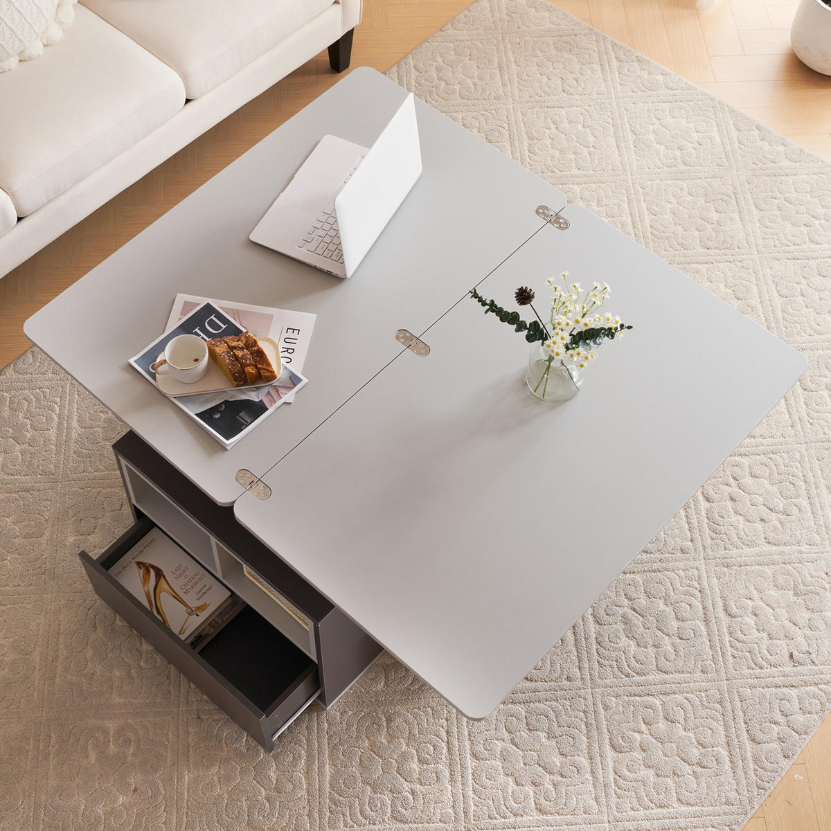 COUCHTISCH Hebbar 2-in-1 Dunkelgrau Hellgrau Stauraum Groß - Grau, Holzwerkstoff (100/50/51cm)
