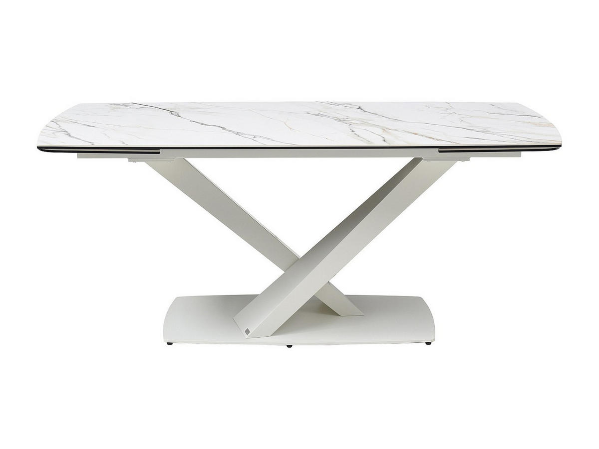 ESSTISCH ausziehbar - 6 bis 10 Personen - Sicherheitsglas, Keramik & Metall - Marmor-Optik Weiß - MALATA - Weiß, Glas (90/260/76cm) - Vente-Unique