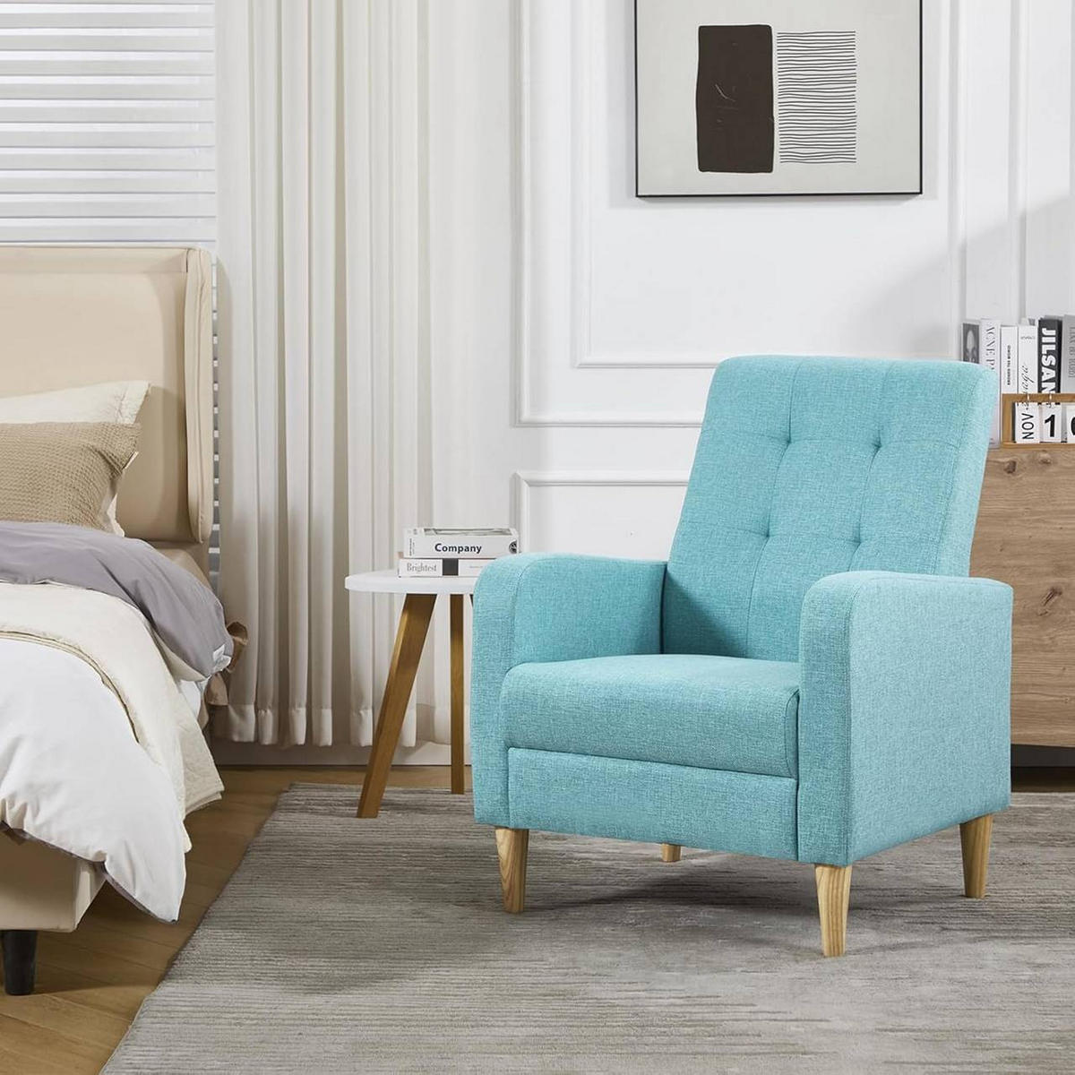 RELAXSESSEL mit Massivholzbeinen, Leinen, Blau - Blau, Holz/Holzwerkstoff (68/90.5/76cm) - Woltu