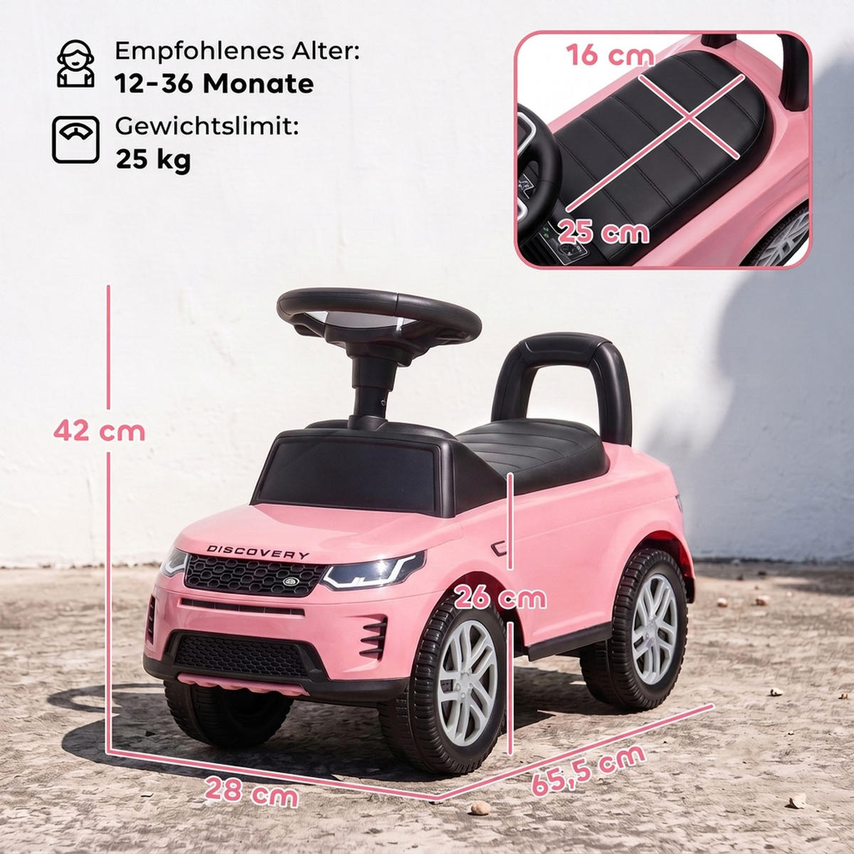 KINDER-RUTSCHAUTO Kunststoff Stahl Rosa - Rosa, Kunststoff (65.5/28/42cm) - AIYAPLAY