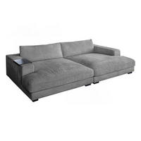 BIG SOFA XL MIT TABLETT SCHWARZ MADELINE Grau Cord - Schwarz/Grau, Kunststoff/Textil (290/85/190cm) - KAWOLA