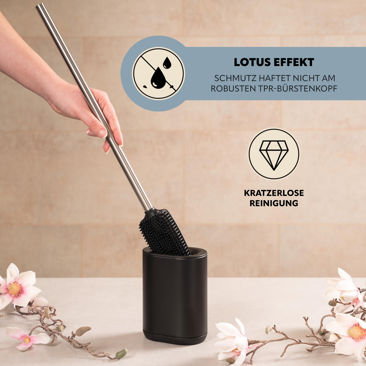 WC-GARNITUR BARBENA, schwarz, Kunststoff Edelstahl - Schwarz, Metall (11/53/4cm) - bremermann