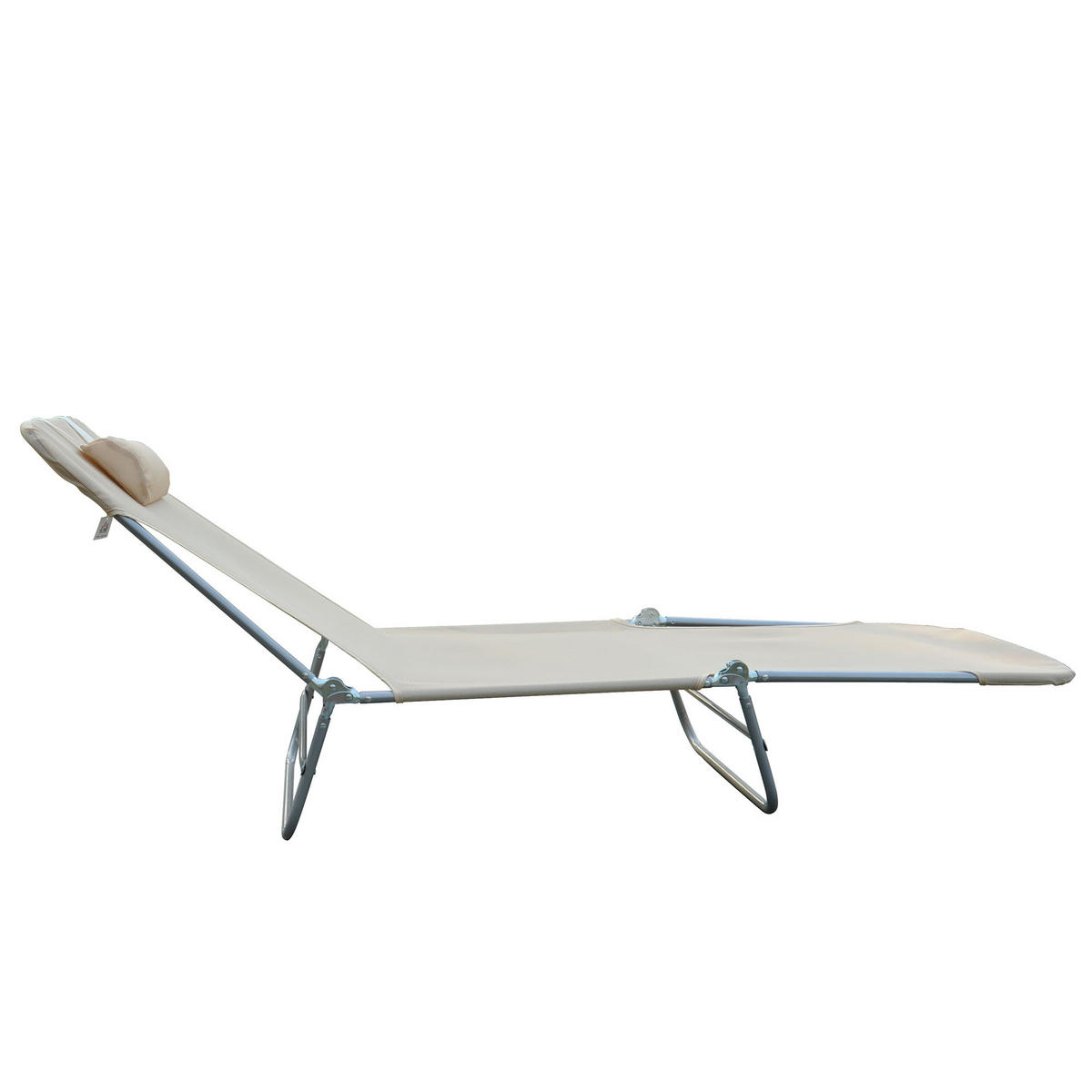 SONNENLIEGE Klappbare mit verstellbarer Rückenlehne und Kissen 182 x 56 x 24,5 cm - Beige, Metall (56/24.5/182cm) - Vallsero
