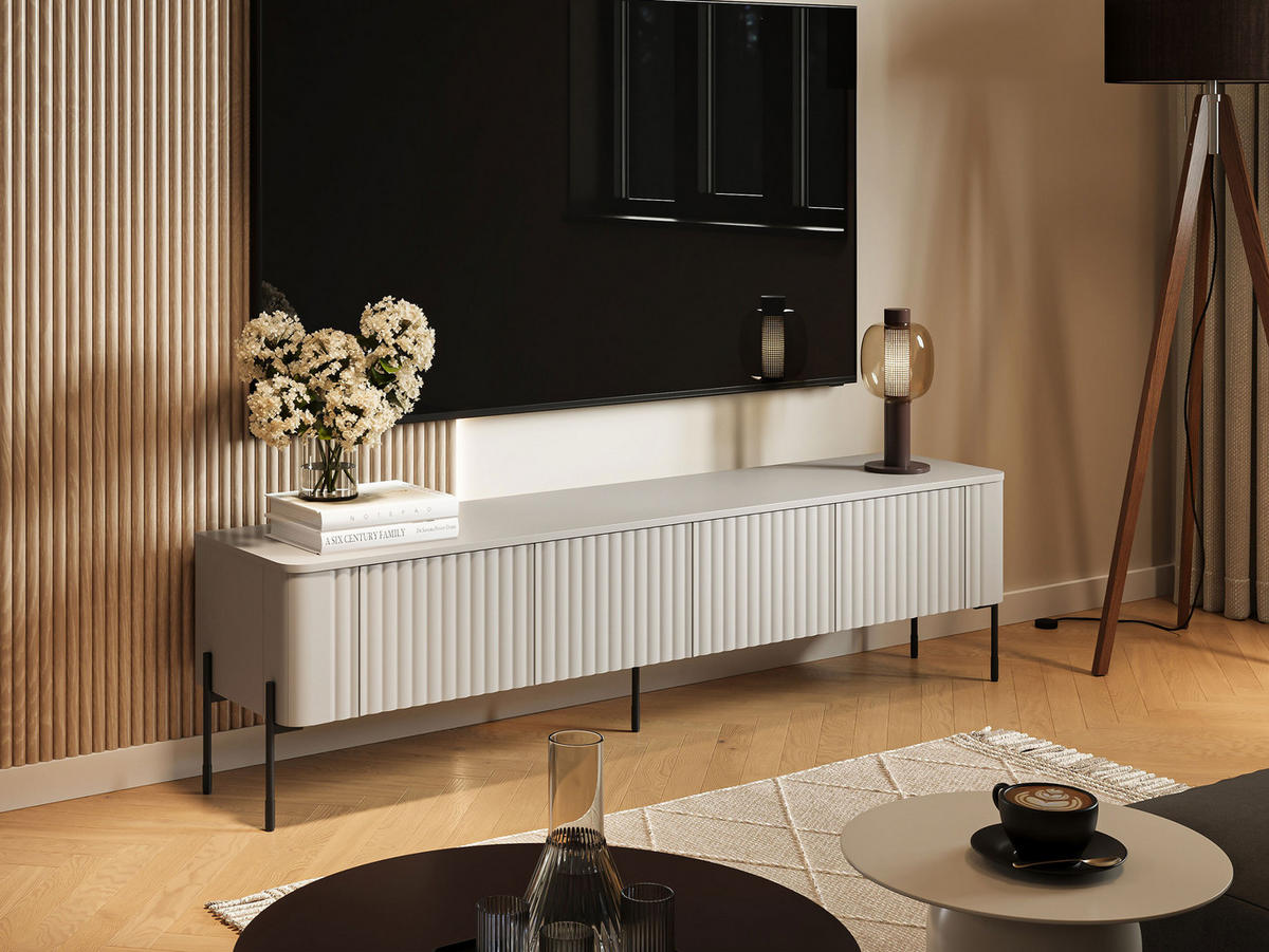 TV-LOWBOARD Vera 190 - Kaschmir/Schwarz, Holzwerkstoff/Metall (190/50/40cm) - MIRJAN24