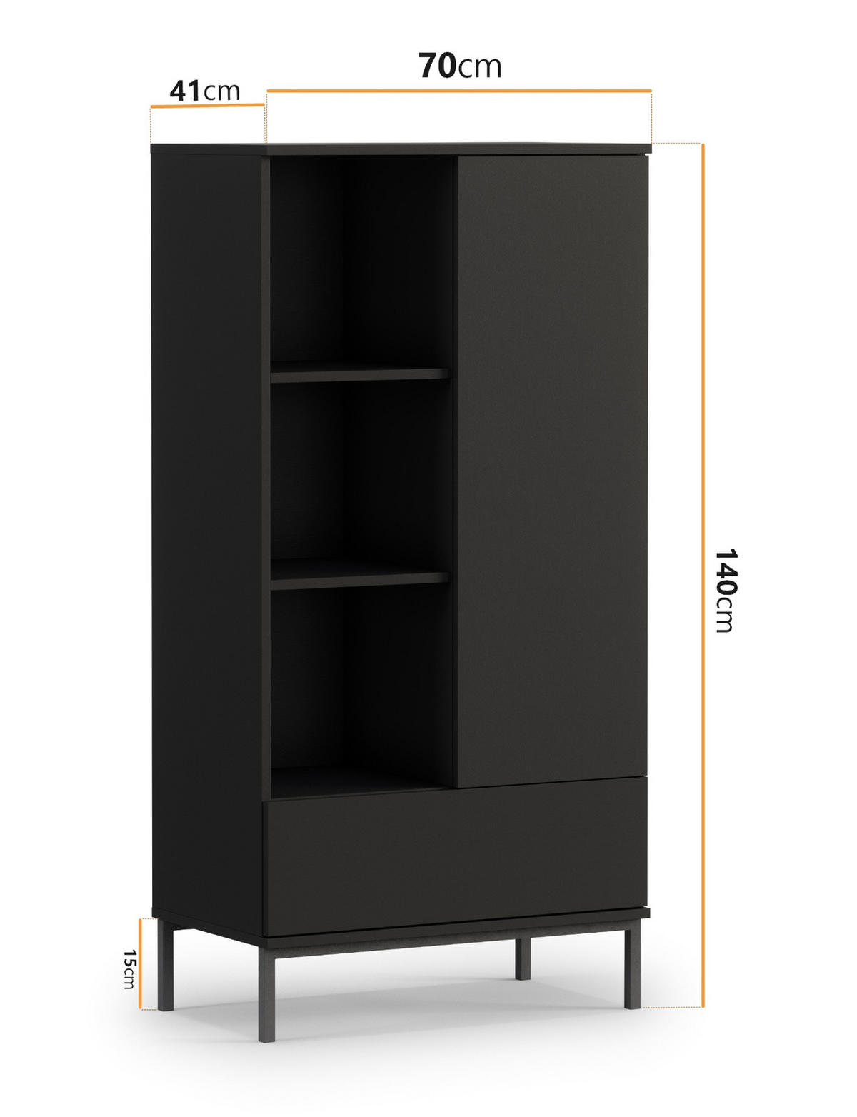 BÜCHERREGAL Dallas 70x140 Schwarz - Schwarz, Holzwerkstoff/Metall (70/140/41cm) - Ravio