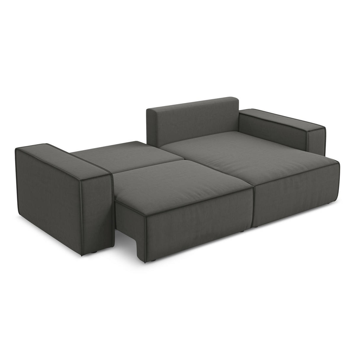ECKSOFA mit Schlaffunktion Samt Stoff Grau - Dunkelgrau/Schwarz, Kunststoff/Textil (257/148cm) - LaMiaSofa
