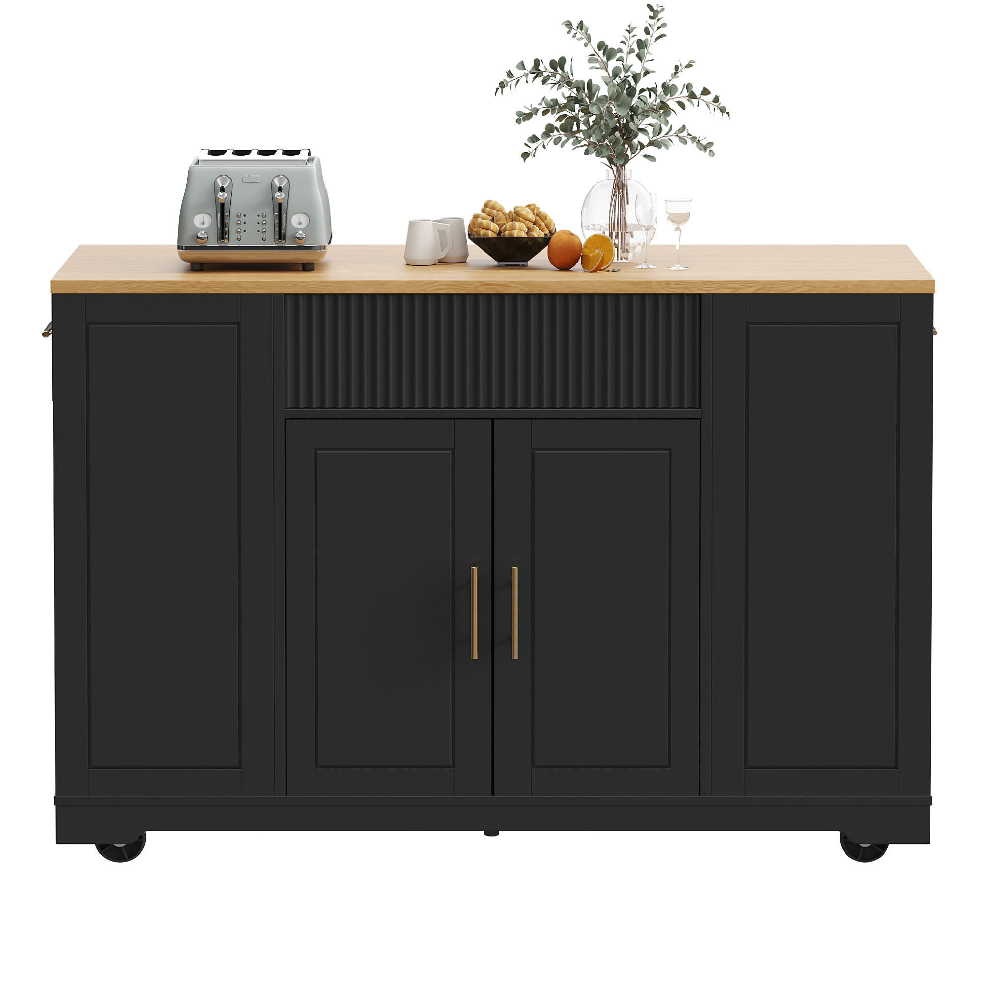 KÜCHENINSEL mit Rollen und Stauraum 120 x 50 x 92 cm Black - Schwarz, Metall (50/92/120cm) - Beauniv