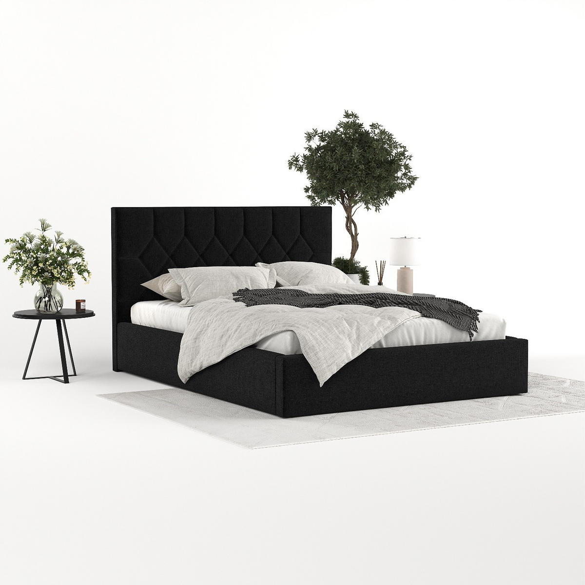 POLSTERBETT Brisa 180/200 cm Schwarz im Inari Stoff - Schwarz/Naturfarben, Holz/Holzwerkstoff (180/200cm) - AltaBeds