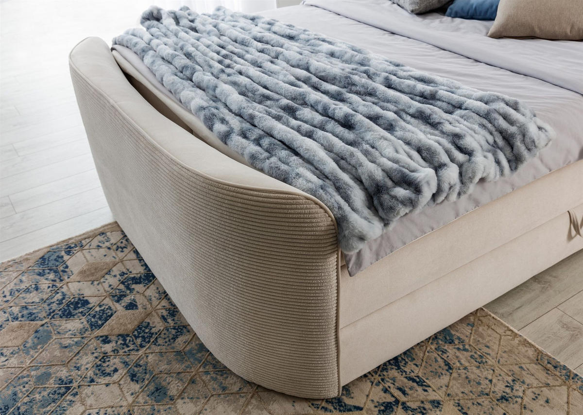 BOXSPRINGBETT Body In Stoff Paros - Creme, Holzwerkstoff/Textil (120/200cm) - Fun Möbel